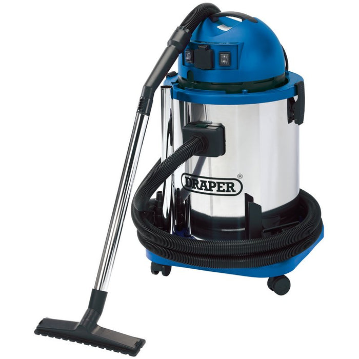 Refurbished - Draper Wet & Dry Vacuum Cleaner with Stainless Steel Tank, 50L, 1400W & 230V Power Tool Socket