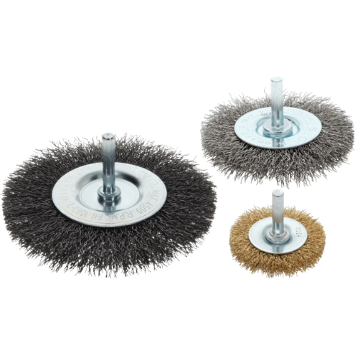 Osborn Wheel Brush 75mm 6mm Shank - Crimped Brass Coated Steel Wire 0.30mm, 4,500 RPM