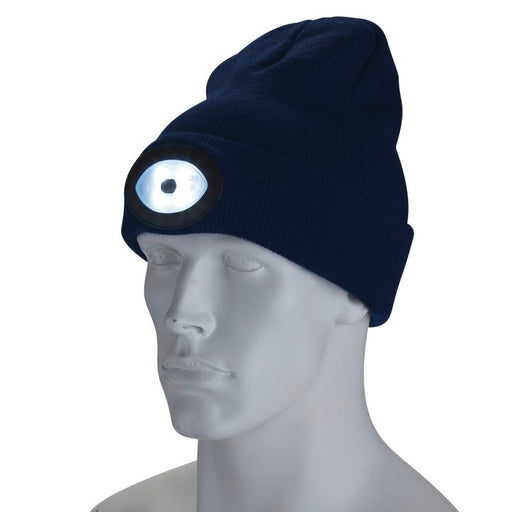 Draper 10007 Beanie Hat with Rechargeable Torch, One Size, 1W, 100 Lumens, Navy Blue