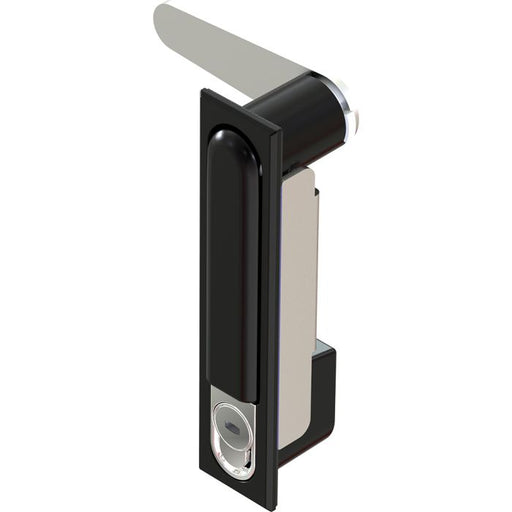 1222 Black Powder Coated Push Button Swing Handle, Key 0200 (Mechanically Cut Key)