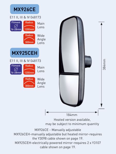 Ashtree Twin Lens Main Mirror, Manual Adjustment, Class II, III & IV, 184mm x 384 mm, MX926CE