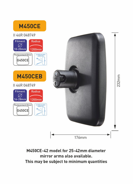 Ashtree Main Mirror, Class II &III, Unbreakable Glass, 232mm x176mm, M450CEB