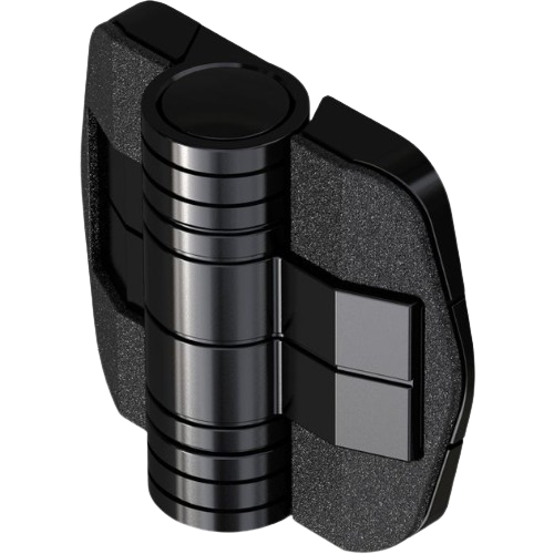 Detent Screw On Hinge with 5mm Holes, Black Nylon, Size 50x57mm, Detent Angle 150°, Torque Medium 1.1N, Metrol - 2105-15011-90