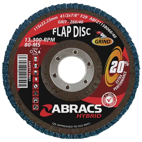 Abracs Flap Discs, 125mm x 60g - Pack of 25, ABFZ125B060