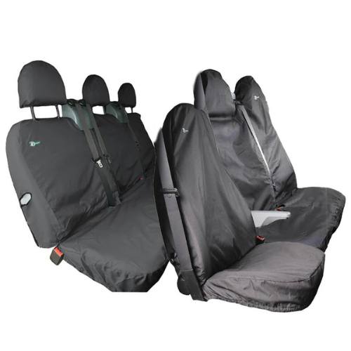 Seat Cover For Ford Transit Pre-2013 Front & Rear Fixed Double Bench Seat, Town & Country - TRSBLK+TRDBLK+TRCBLK