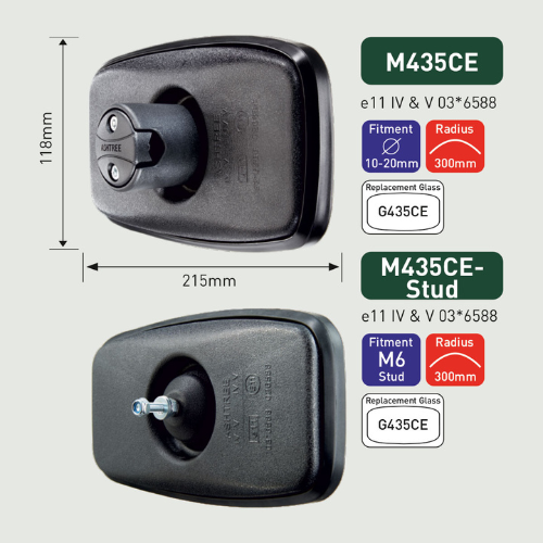 Interior Mirror, Class IV & V, 215mm x 118mm, R 300mm, Fits 10-20mm dia arm, Ashtree M435CE