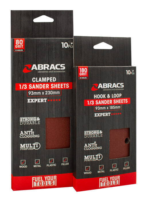 Abracs Sander Sheets, 93mm x 185mm x 180g H&L 1/3 - Pack of 10, TSHL93185180