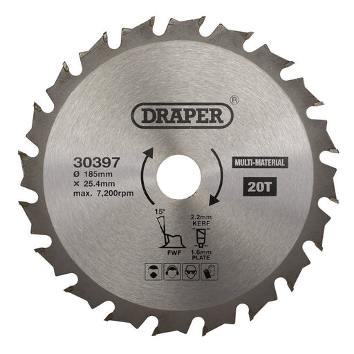 Draper 30397 TCT Multi-Purpose Circular Saw Blade, 185 x 25.4mm, 20T