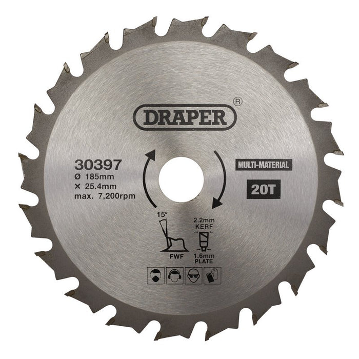 Draper 30397 TCT Multi-Purpose Circular Saw Blade, 185 x 25.4mm, 20T