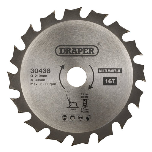 Draper 30438 TCT Multi-Purpose Circular Saw Blade, 210 x 30mm, 16T