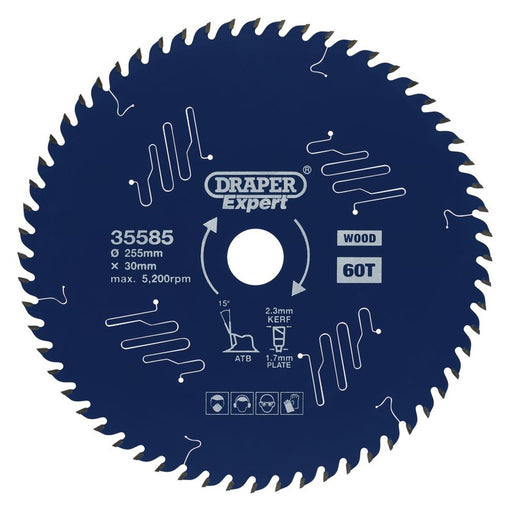 Draper 35585 Expert TCT Circular Saw Blade for Wood with PTFE Coating, 255 x 30mm, 60T