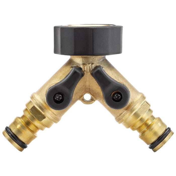 Draper 36228 Brass Double Tap Connector with Flow Control, 3/4"