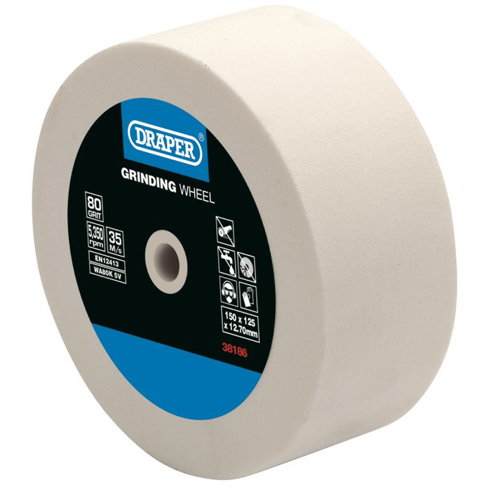 Draper Aluminium Oxide Bench Grinding Wheel, 125 x 50mm, 80 Grit, White, 38186