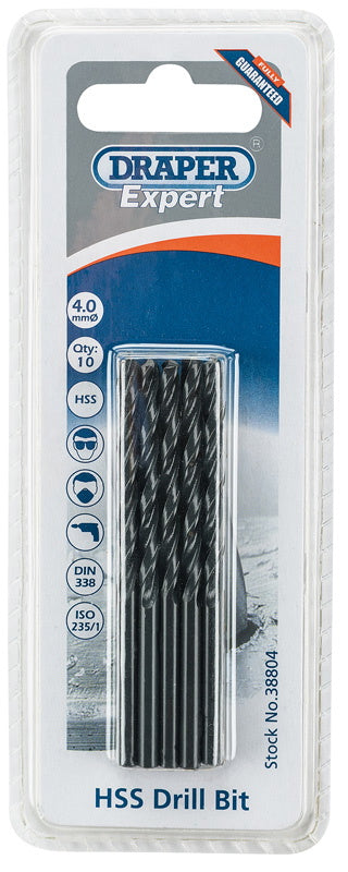 Draper 38804 HSS Drill Bit, 4.0mm (Pack of 10)