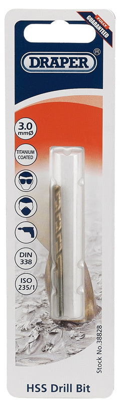 Draper 38828 HSS Titanium Drill Bit, 3.0mm