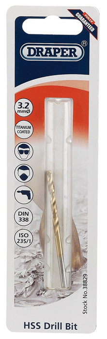 Draper 38829 HSS Titanium Drill Bit, 3.2mm