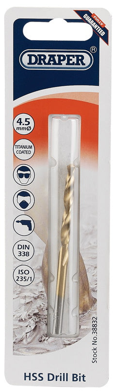 Draper 38832 HSS Titanium Drill Bit, 4.5mm