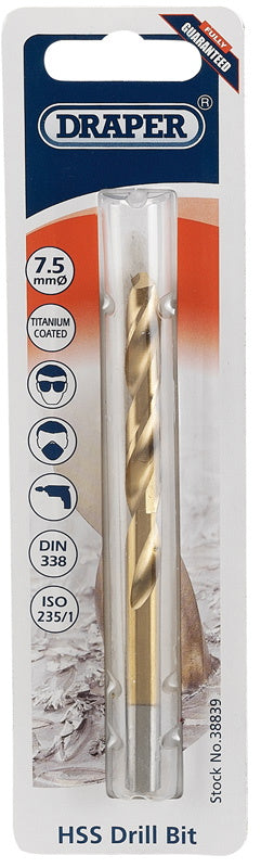 Draper 38839 HSS Titanium Drill Bit, 7.5mm
