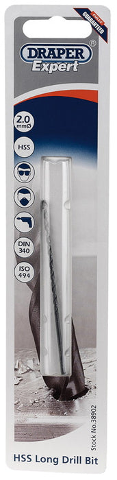 Draper 38902 HSS Extra Long Drill Bit, 2.0 x 85mm