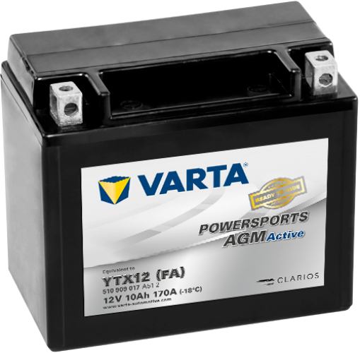 Varta Powersports AGM Active Battery 12V 10Ah - 510909017, 1 Year Warranty