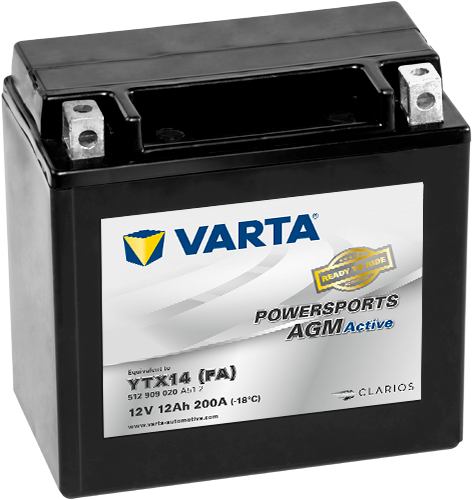 Varta Powersports AGM Active Battery 12V 12Ah - 512909020, 1 Year Warranty