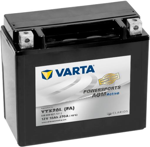 Varta Powersports AGM Active Battery 12V 18Ah - 518909027, 1 Year Warranty