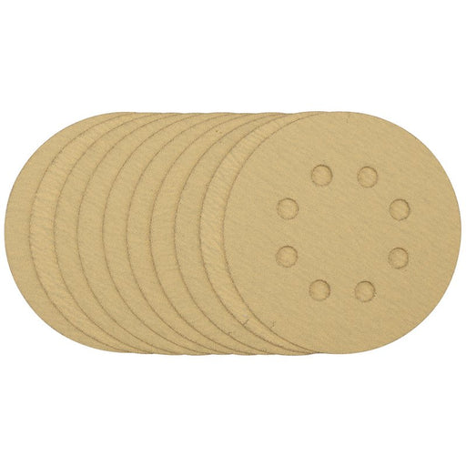 Draper Gold Sanding Discs with Hook & Loop, 125mm, 120 Grit - Pack of 10, 58111