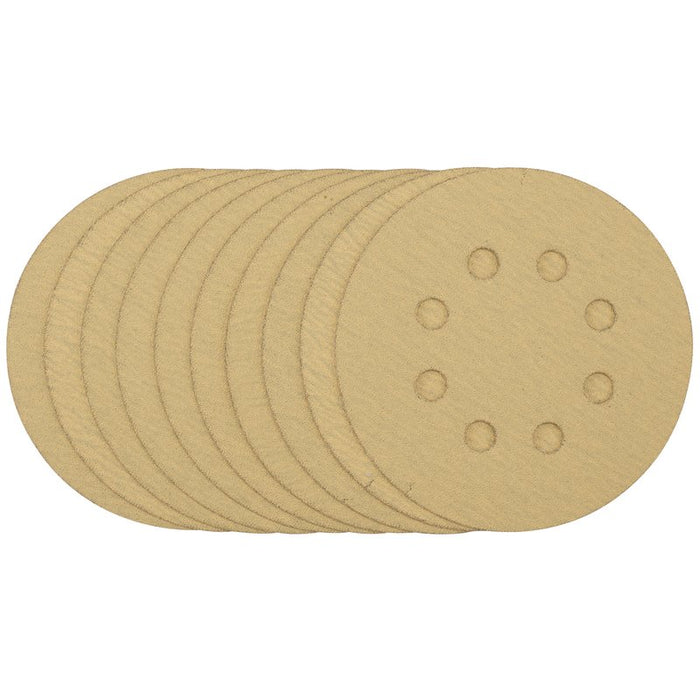 Draper Gold Sanding Discs with Hook & Loop, 125mm, 120 Grit - Pack of 10, 58111