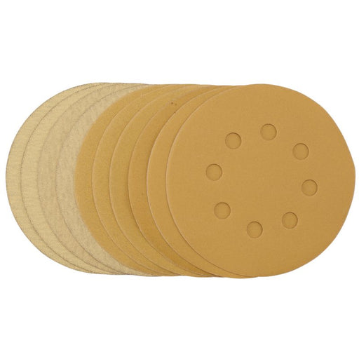 Draper Gold Sanding Discs with Hook & Loop, Assorted Grit - 120G, 125mm, 180G, 240G, 320G, 400G - Pack of 10, 60161