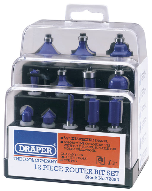 Draper 72892 TCT Router Bit Set, 1/4" (12 Piece)