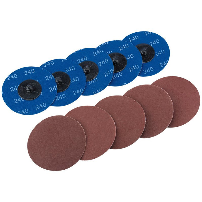 Draper Aluminium Oxide Sanding Discs, 75mm, 240 Grit - Pack of 10, 75619