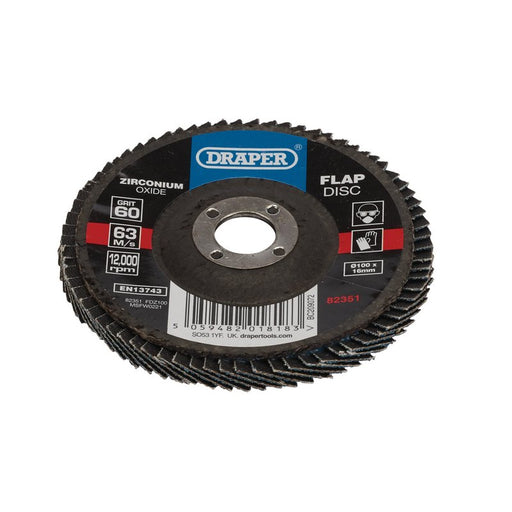 Draper Zirconium Oxide Flap Disc, 100 x 16mm 60 Grit, 82351