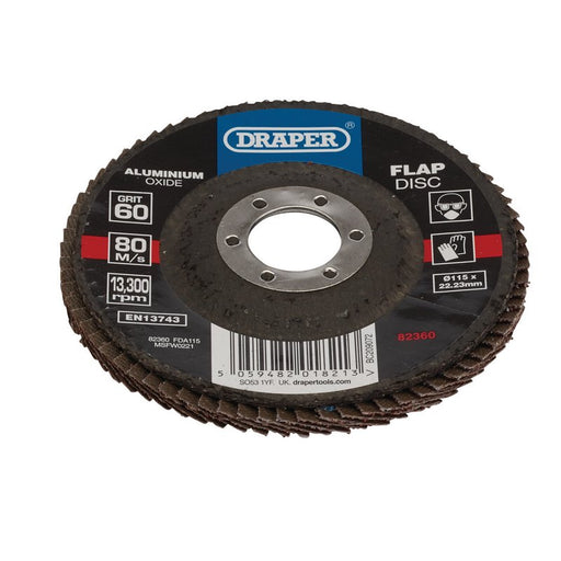 Draper Aluminium Oxide Flap Disc, 115 x 22.23mm 60 Grit, 82360