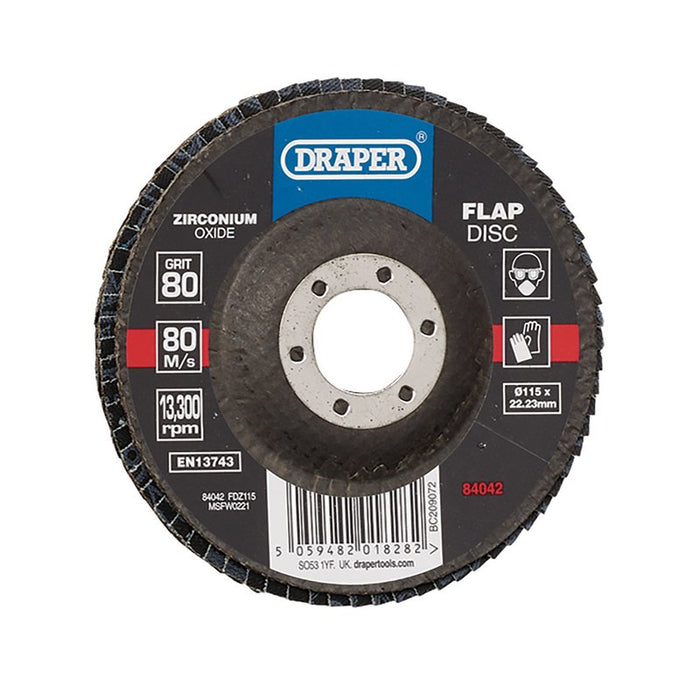 Draper Zirconium Oxide Flap Disc, 115 x 22.23mm 80 Grit, 84042