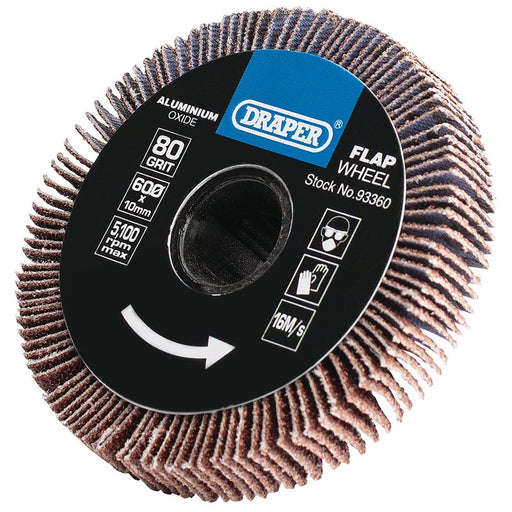 Draper Aluminium Oxide Flap Wheel, 10 x 60mm, 80 Grit, 93360