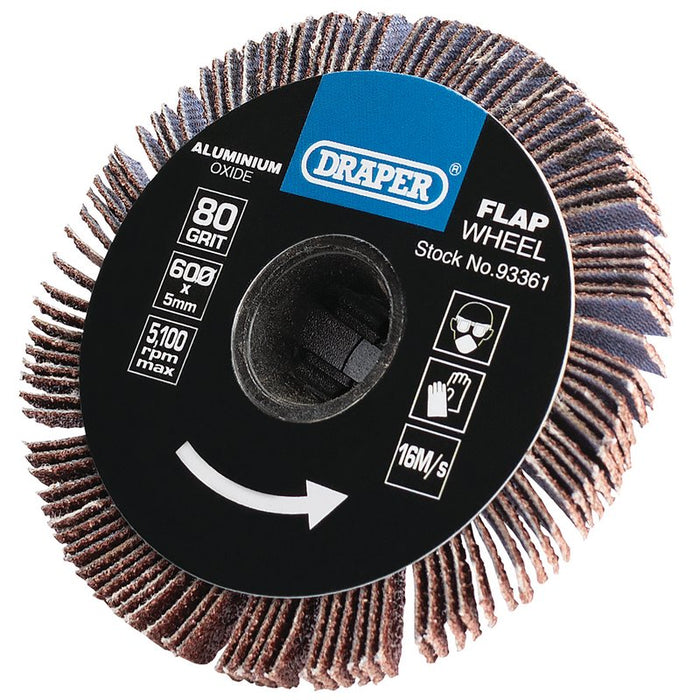 Draper Aluminium Oxide Flap Wheel, 5 x 60mm, 80 Grit, 93361