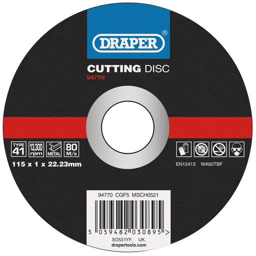 Draper Metal Cutting Disc, 115 x 1 x 22.23mm, 94770