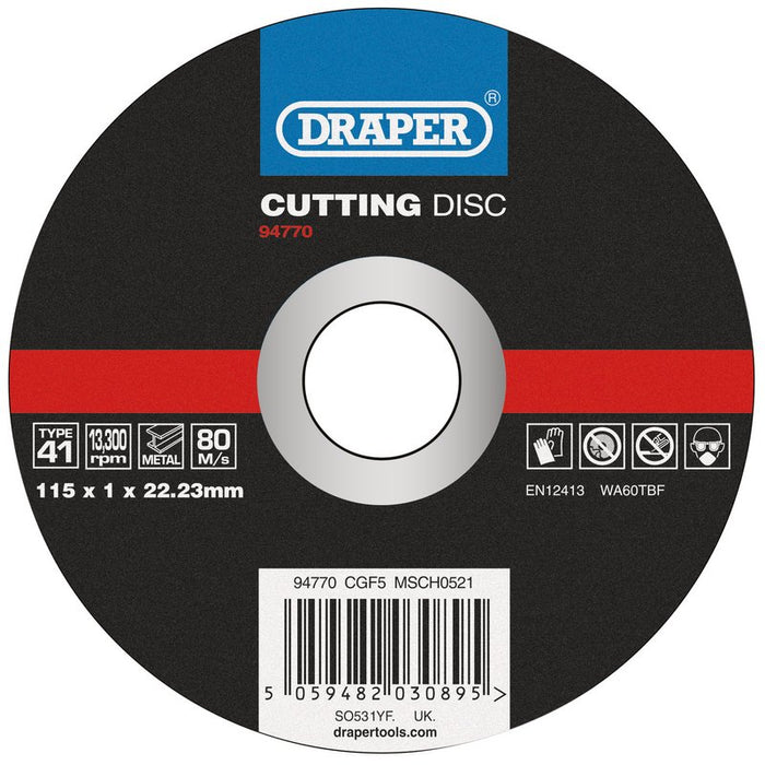 Draper Metal Cutting Disc, 115 x 1 x 22.23mm, 94770