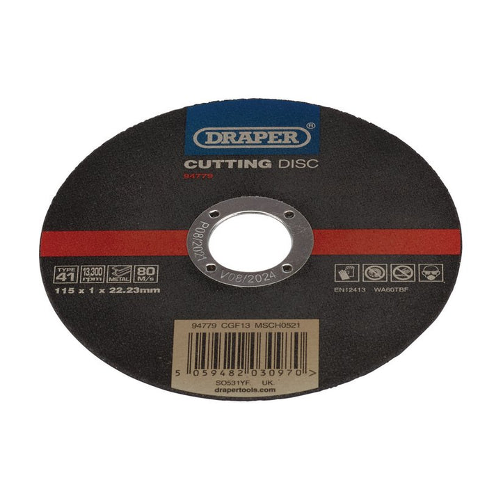 Draper Stainless-Steel/Inox Metal Cutting Disc, 115 x 1 x 22.23mm, 94779