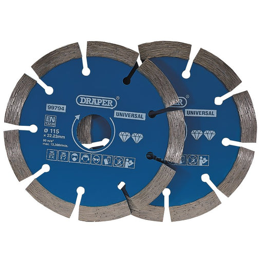 Draper Segmented Diamond Blades, 115mm - Pack of 2, 99794