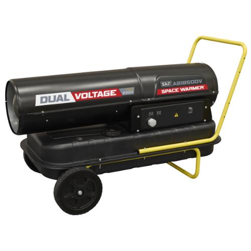 Sealey AB1850DV Dual Voltage Space Warmer Kerosene/Diesel Heater with Wheels 185,000Btu/hr(55kW), Re-Boxed, Grade A, 12 Months Warranty