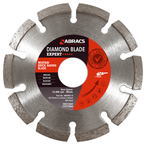 Abracs Diamond Blade Brick Raking Blade, 115mm x 7mm x 22mm, ABDBTPH115