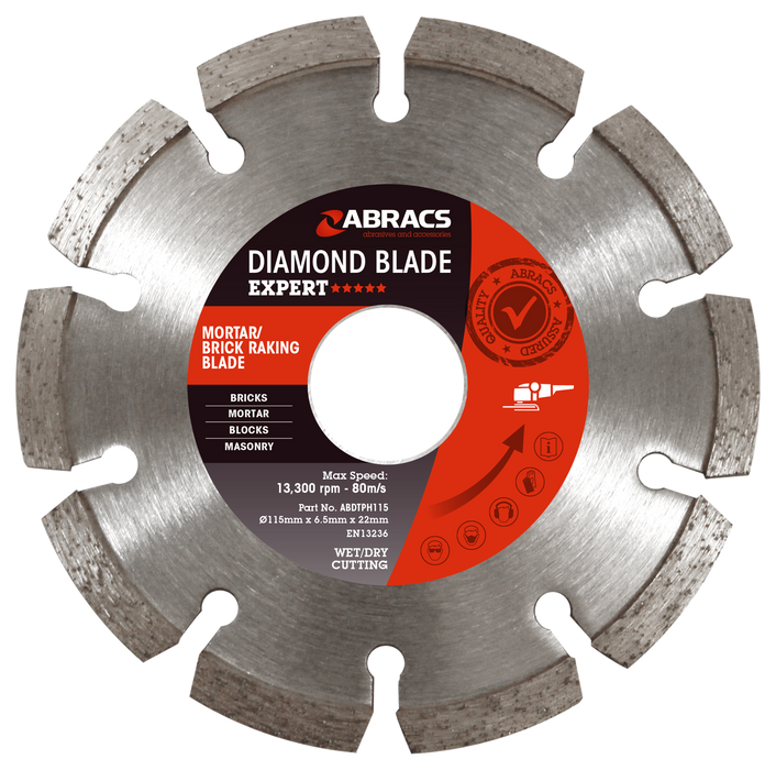 Abracs Diamond Blade Brick Raking Blade, 115mm x 7mm x 22mm, ABDBTPH115