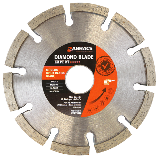 Abracs Diamond Brick Raking Blade, 125mm x 7mm x 22mm, ABDBTPH125