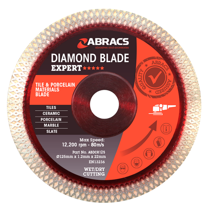Abracs Diamond X-Tech Tile Blade, 125mm x 1.2mm x 22mm, ABDCR125