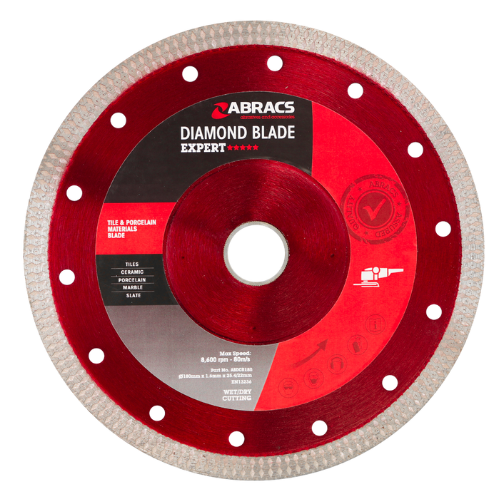 Abracs Diamond Blade X-Tech Tile Blade, 180mm x 1.6mm x 25.4/22mm, ABDCR180