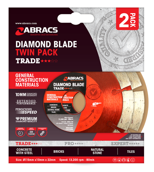 Abracs Diamond Blade GCM - Trade Twin Pack, 115mm x 10mm x 22mm, ABDD115MTWIN