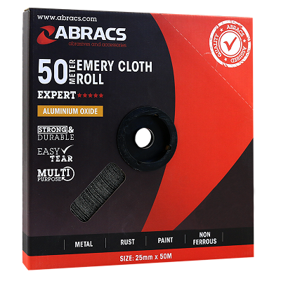 Abracs 25mm x 25M x 60g Emery Roll - Pack of 1, ABER2525060