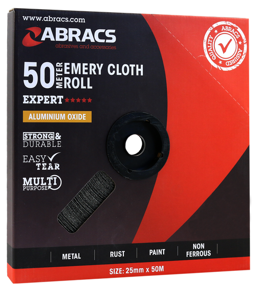 Abracs Emery Roll, 25mm x 50M x 100Grit, ABER2550100