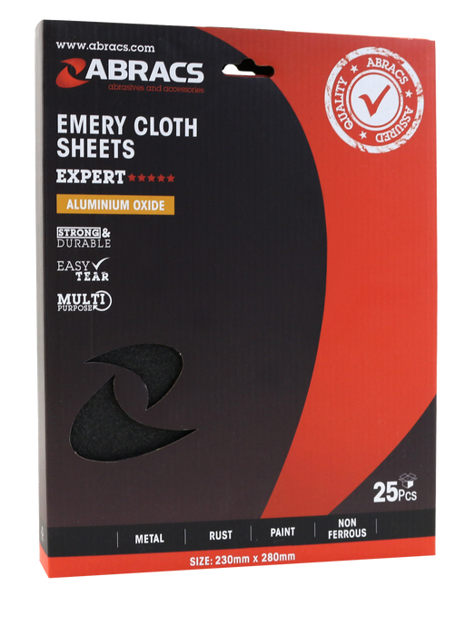 Abracs Emery Sheet, 80 Grit - Pack of 25, ABES080